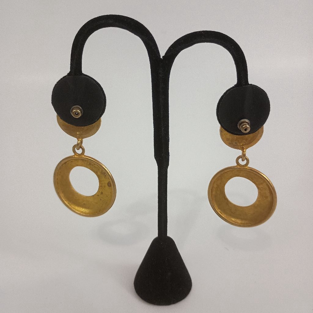 Vintage 80s Womens Gold Doorknocker Earrings Pegasus Etruscan Inspired Old Money - Picture 6 of 6